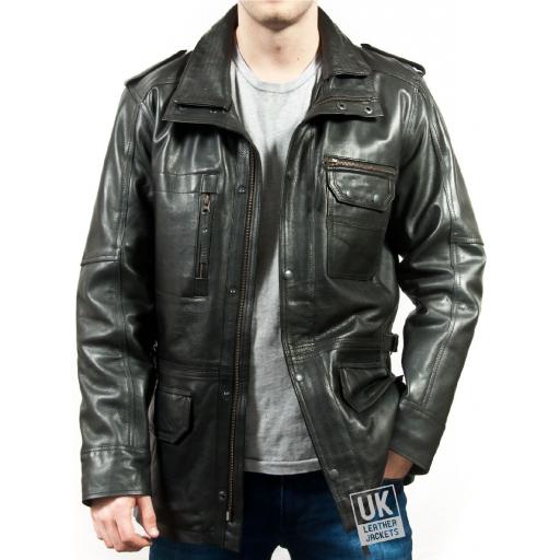 Black Cow Hide Leather Jacket - Keswick - Plus Size - Front