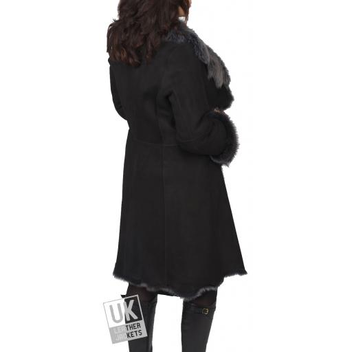 FINEST 3/4 Knee Length Toscana Lambskin Coat - Monroe - in Black-  Back