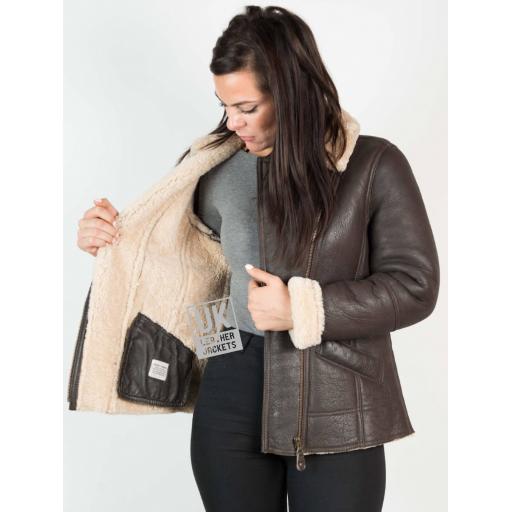 Womens Shearling Sheepskin Jacket - Anara - Mocha Cream - Lining