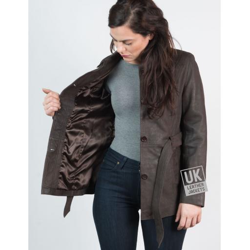 Womens Antiqued Brown Nubuck Jacket - Hip Length