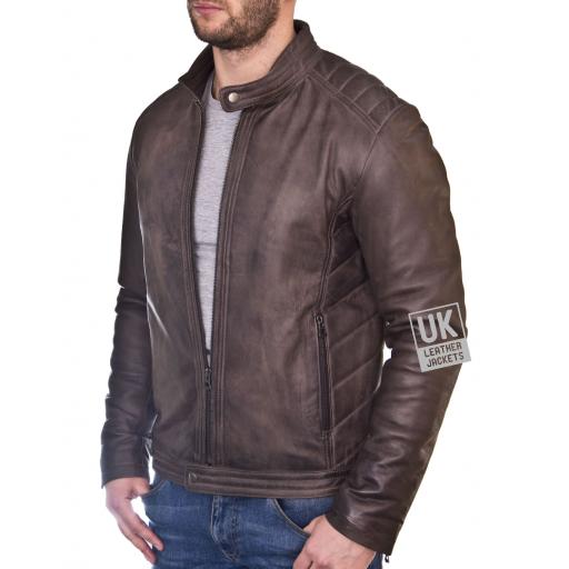 Mens Vintage Brown Leather Jacket - Omega - Front