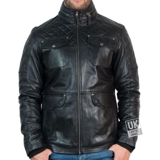 Mens Vintage Racing Leather Jacket - Westland - Black - Front