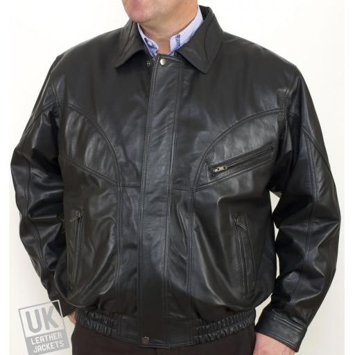 Men's Black Leather Jacket - Magnum - Front