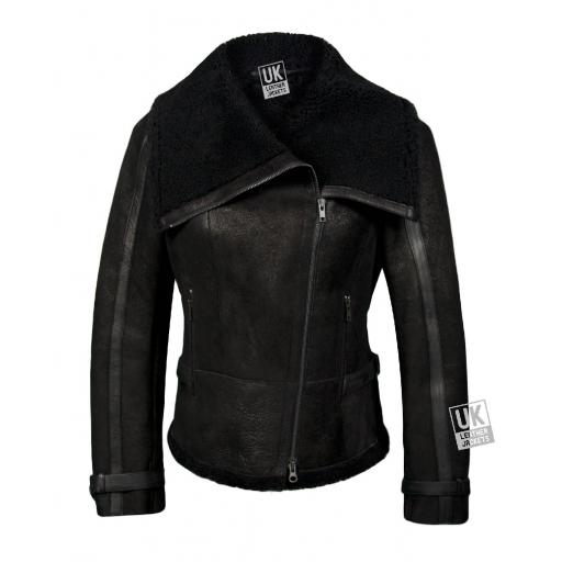 Women’s Black Sheepskin Jacket - Annabel - Main