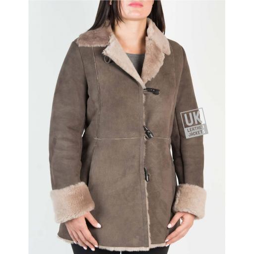 Womens Grey Shearling Sheepskin Jacket - 3/4 Length - Verity - Front Right