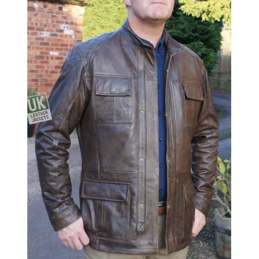 Men's Brown Leather Vintage Racing Jacket - Canterbury - Front