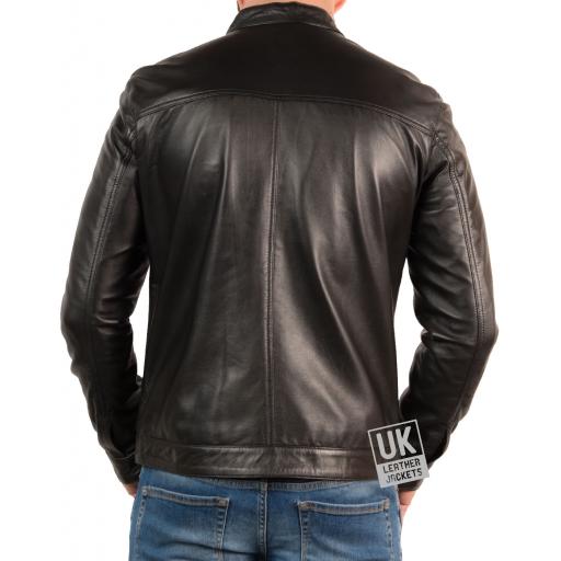 Men's Black Leather Biker Jacket - Xen - Back