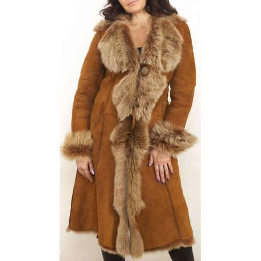 Finest Womens Toscana Lambskin Coat in Tan - Lexia - Front