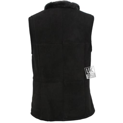 Womens Shearling Sheepskin Zip Gilet - Black Suede