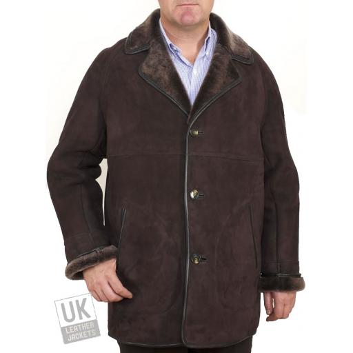 Finest Men's Brown Shearling Lambskin Car Coat - Main