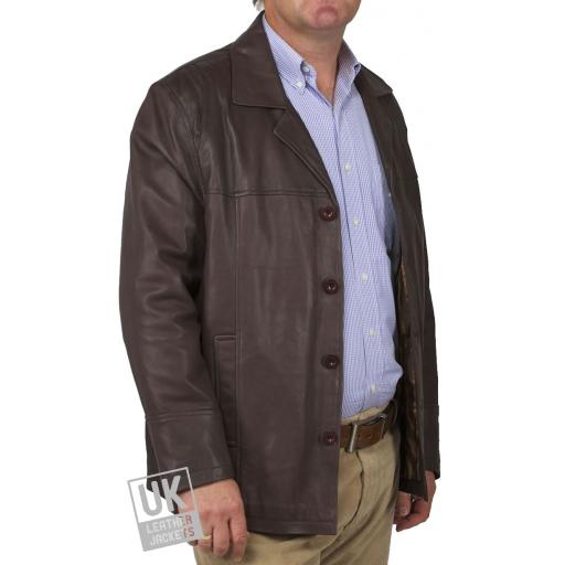 Men's Brown Leather Reefer Jacket - Oscar - Main