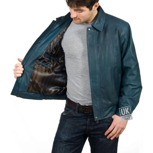 Men's Blue Leather Jacket - Hudson - Lining