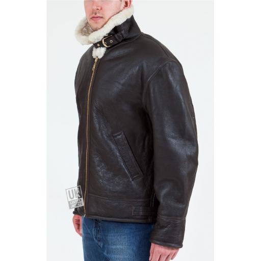 Men's Shearling Sheepskin Flying Jacket - Atlas - Cream Wool - Collar