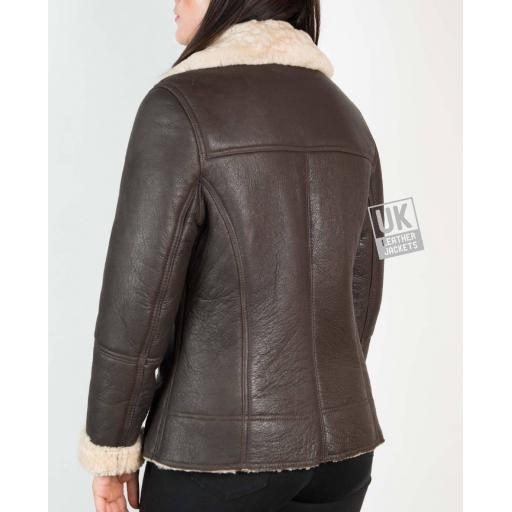 Womens Shearling Sheepskin Jacket - Anara - Mocha Cream - Back