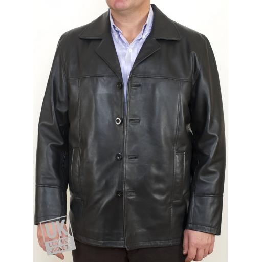 Men's Black Leather Reefer Jacket - Oscar - Main