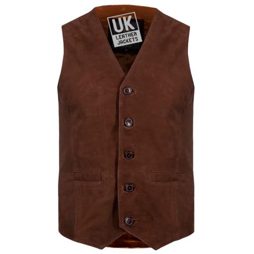 Mens Brown Suede Waistcoat - Front