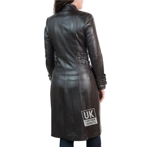 Womens Brown Leather Coat - 7/8th Length - Luxor - Back