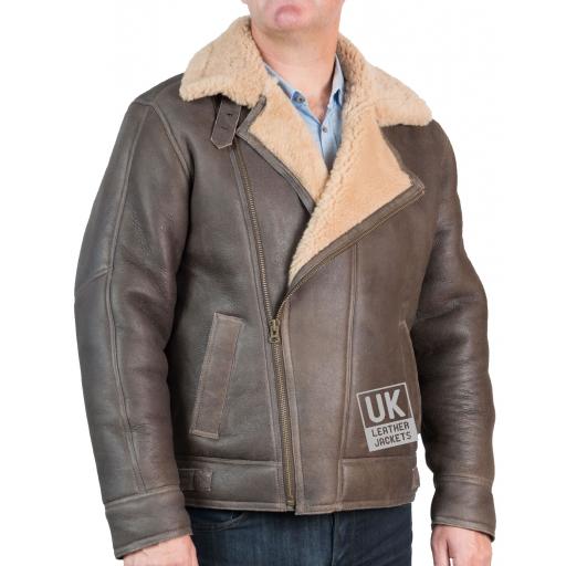 Mens Shearling Sheepskin Flying Jacket - Nevada - Vintage Brown