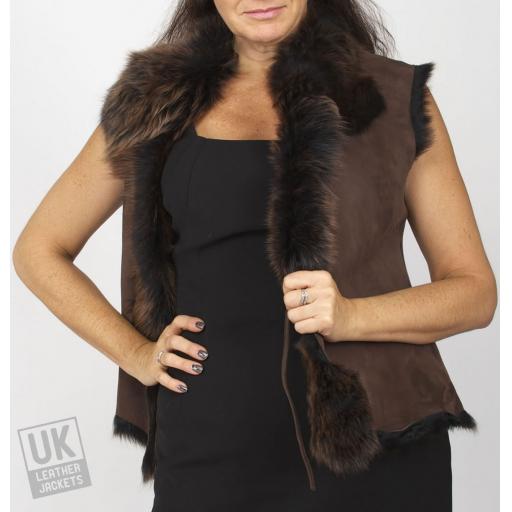 Women's Brown Honey Tipped Toscana Sheepskin Gilet - Lining