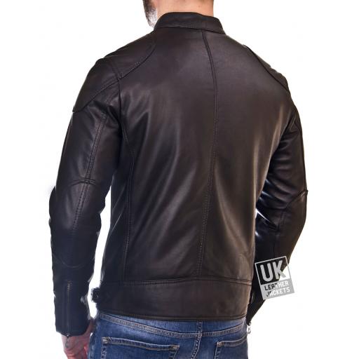 Mens Black Leather Jacket - Theo - Back