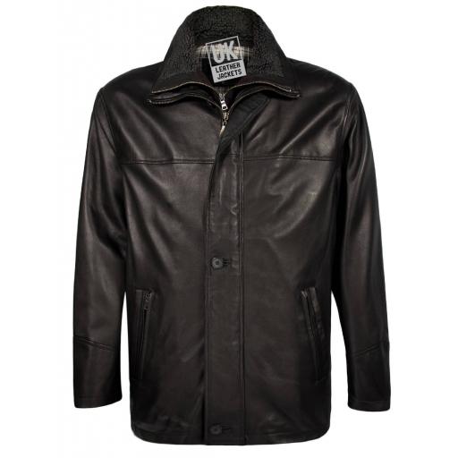 Men's Leather Coat in Black - Plus Size - Hastings - Detail