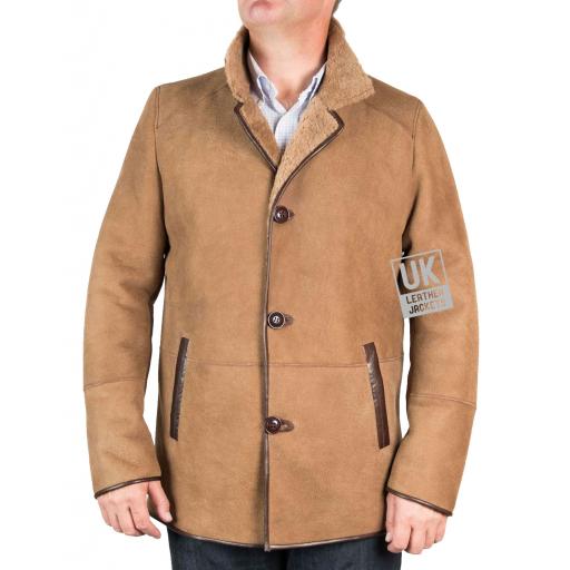 Mens Matt Brown Shearling Sheepskin Duffle Coat - Colorado - Side