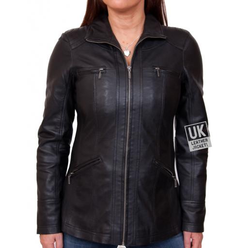 Womens  Black Leather Jacket - Muse