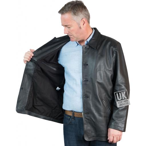 Men's Black Cow Hide leather Jacket - Hip Length- Kirkwood - Lining