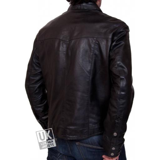 Men’s Black Leather Shirt - Farrell - Regular Fit - Back