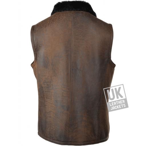 Womens Brown Shearling Sheepskin Gilet – Zip - Back