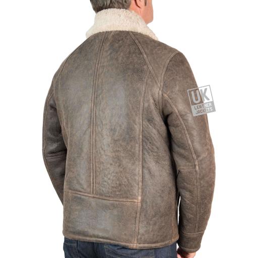 Mens Shearling Sheepskin Flying Jacket - Whistler - Antique Matt Brown - Back