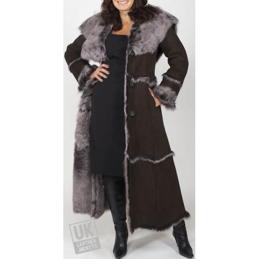 Finest Full Length Hooded Toscana Lambskin Coat in Brown - Luna - Lining