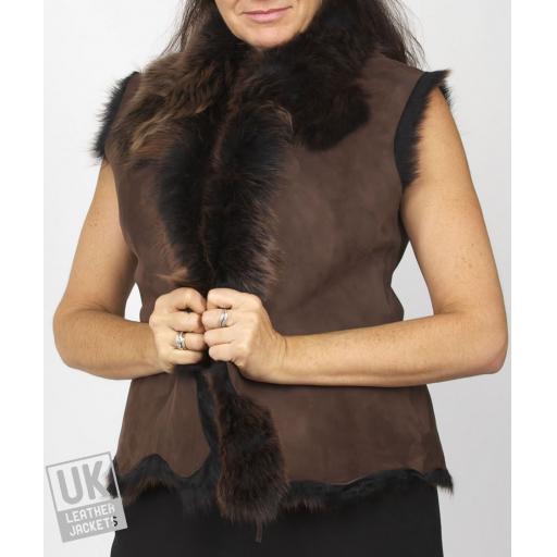 Women's Brown Honey Tipped Toscana Sheepskin Gilet - Front