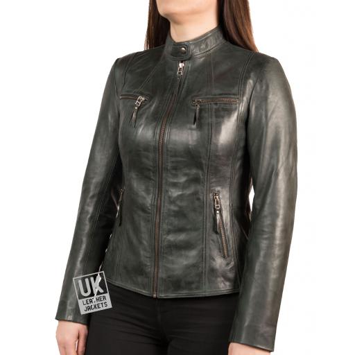 Women's Vintage Grey Leather Jacket - Leone - Size 10 only