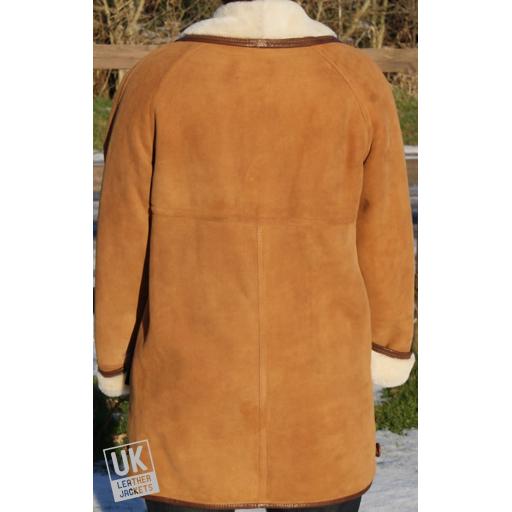 Women's Plus Size Sheepskin Car Coat - Tan - Superior Quality - Rear