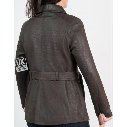 Womens Antiqued Brown Nubuck Jacket - Hip Length