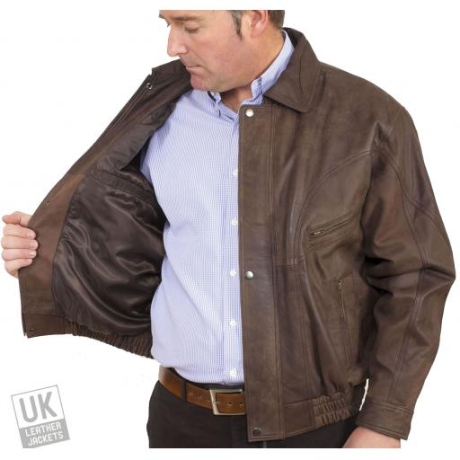 Men's Brown Nubuck Leather Jacket - Magnum - Lining