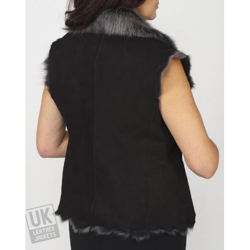 Women's Black Snow Tipped Toscana Sheepskin Gilet - Rear