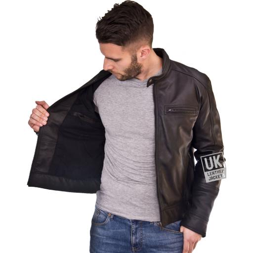 Mens Black Leather Jacket - Nirvana - Lining