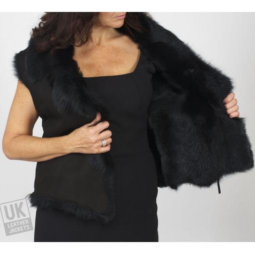 Womens Black Toscana Sheepskin Gilet  - Lining