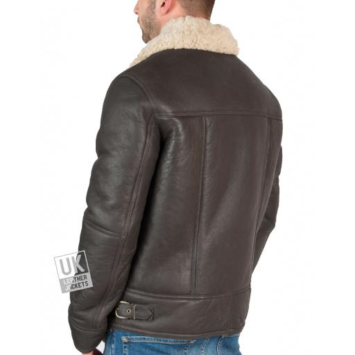 Mens Shearling Sheepskin Flying Jacket - Calgary - Brown - Back