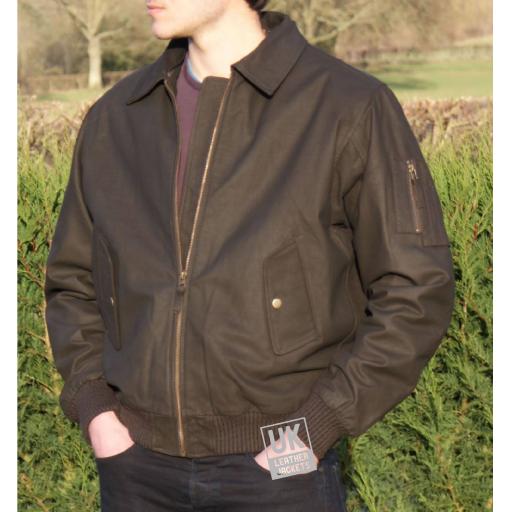 Men's Matt Brown Leather Bomber Jacket - Inner Fleece - Fleece Collar - SOLD OUT !