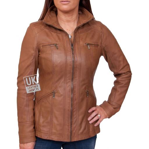 Womens Brown Tan Leather Jacket - Muse - Hip Length - SOLD OUT !