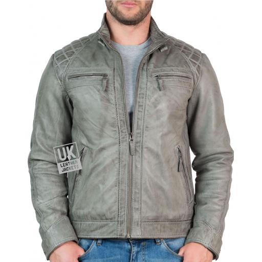 Men's Leather Jacket - Lancer - Vintage Grey - Size 2XL, 3XL, 4XL