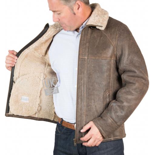 Mens Shearling Sheepskin Flying Jacket - Whistler - Antique Matt Brown - Wool Interior