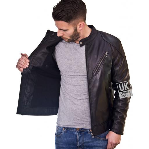 Mens Black Leather Jacket - Theo - Lining