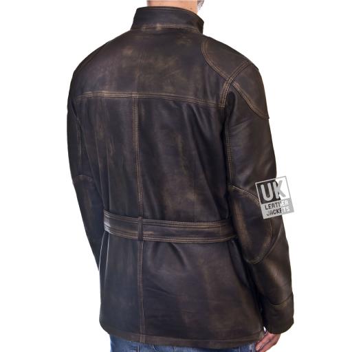 Mens HIp Length Leather Jacket - Longhurst - Vintage Black - Back