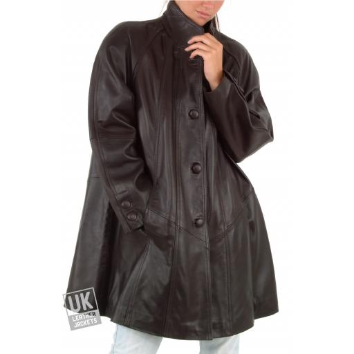 Women's Brown Leather Swing Coat - Jewel