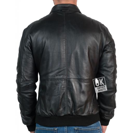 Mens Black Leather Bomber Jacket - Bristol - Back