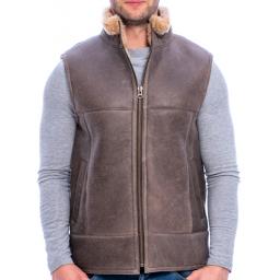 Mens Vintage Brown Sheepskin Gilet - Vancouver - Superior Quality - Front